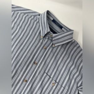 John Ashford Adventure Button-Down Shirt Men L White Grey Horizontal Stripe GHQ8